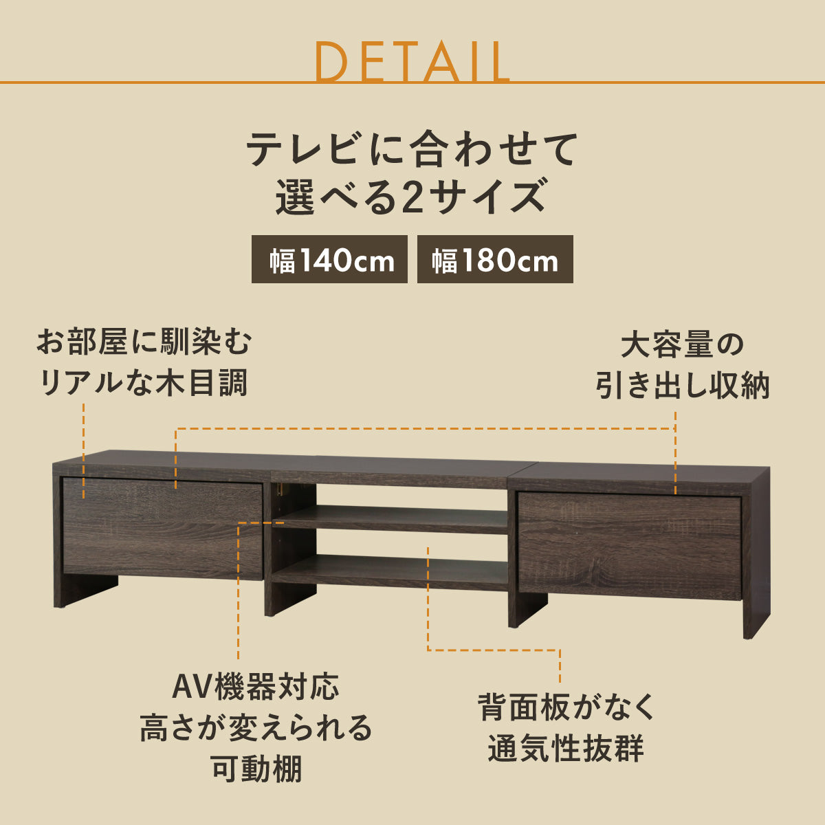 テレビボード アマースト　幅140㎝/180㎝