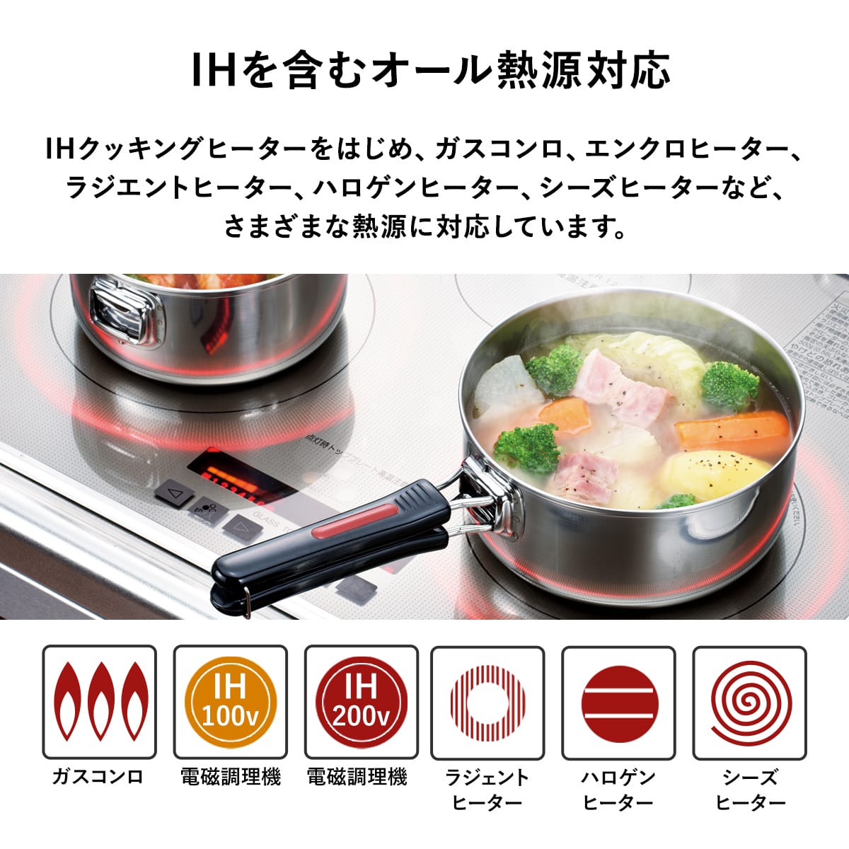 【燕三条】取っ手着脱式鍋セット　ワンタッチクッカー着脱式【14㎝/16㎝/18㎝/20㎝】セット