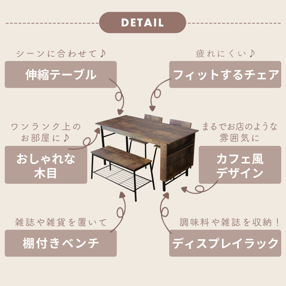 ダイニングセット モカ4点