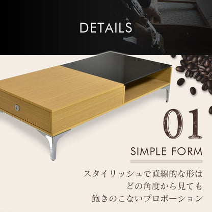 テーブル センターテーブル ガラス 90 ローテーブル モダン 引き出し 収納 ミュンヘン
