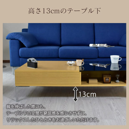 テーブル センターテーブル ガラス 90 ローテーブル モダン 引き出し 収納 ミュンヘン