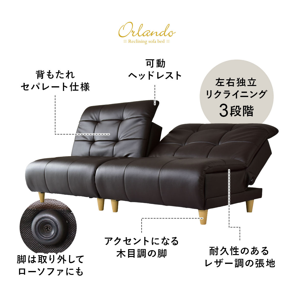 【幅185㎝】2人掛けソファベッド オーランド