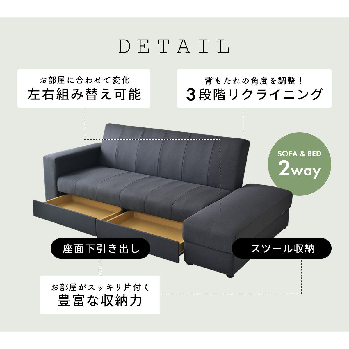 ソファーベッド 収納付き ロマーニ