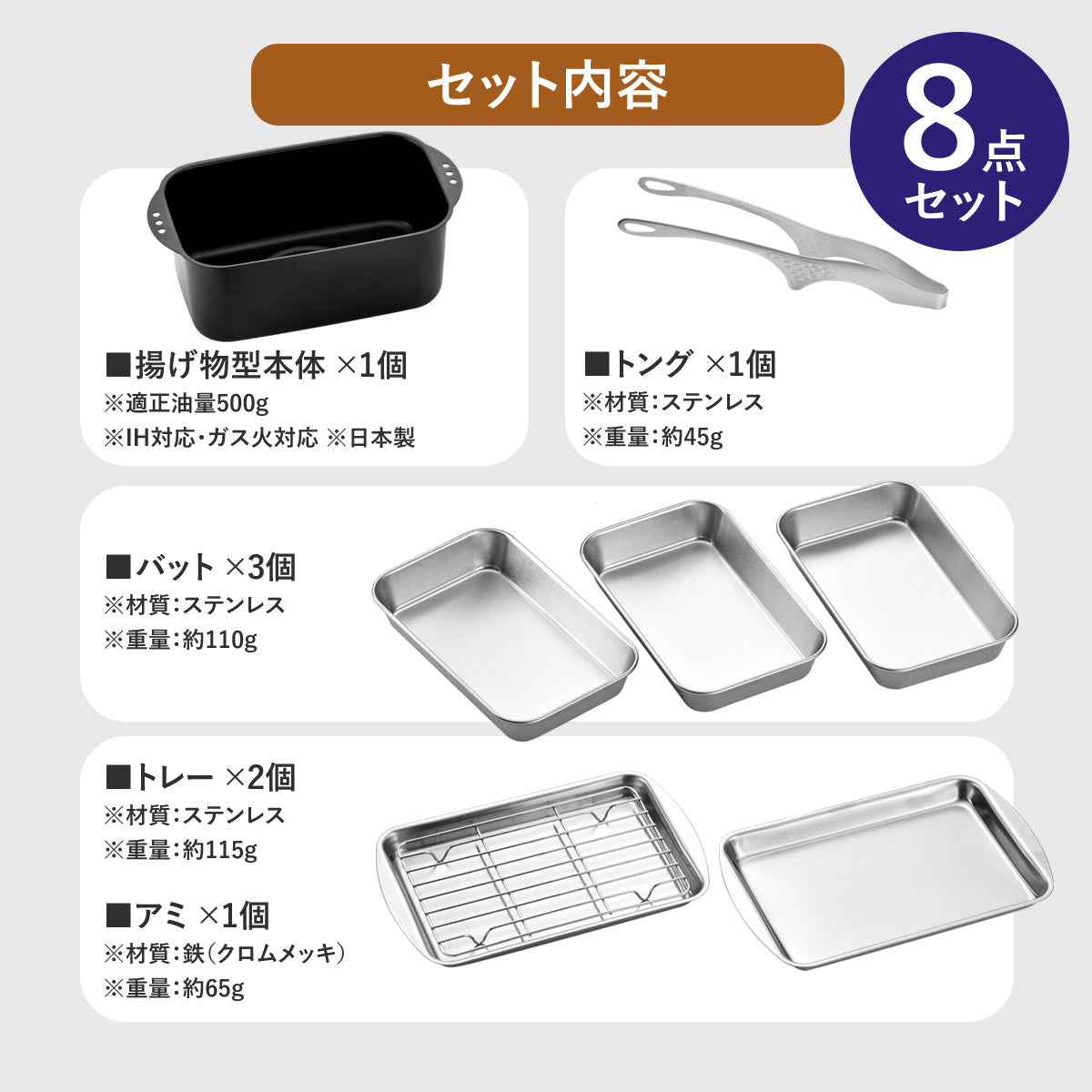 角型てんぷら鍋　ミニミニ天ぷら角型８点セット【日本製/燕三条】