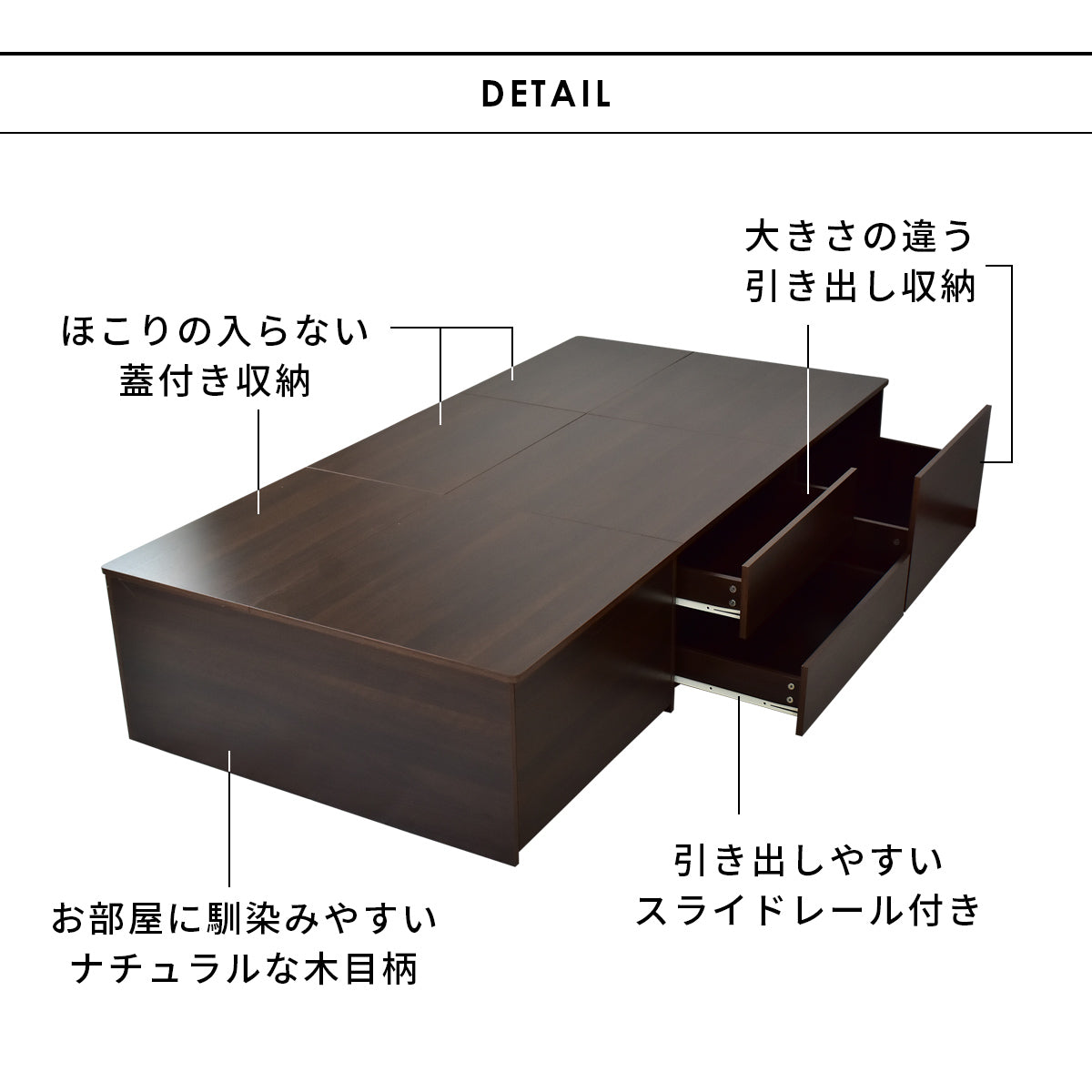 【シングル】 収納付きベッドフレーム デズモンド