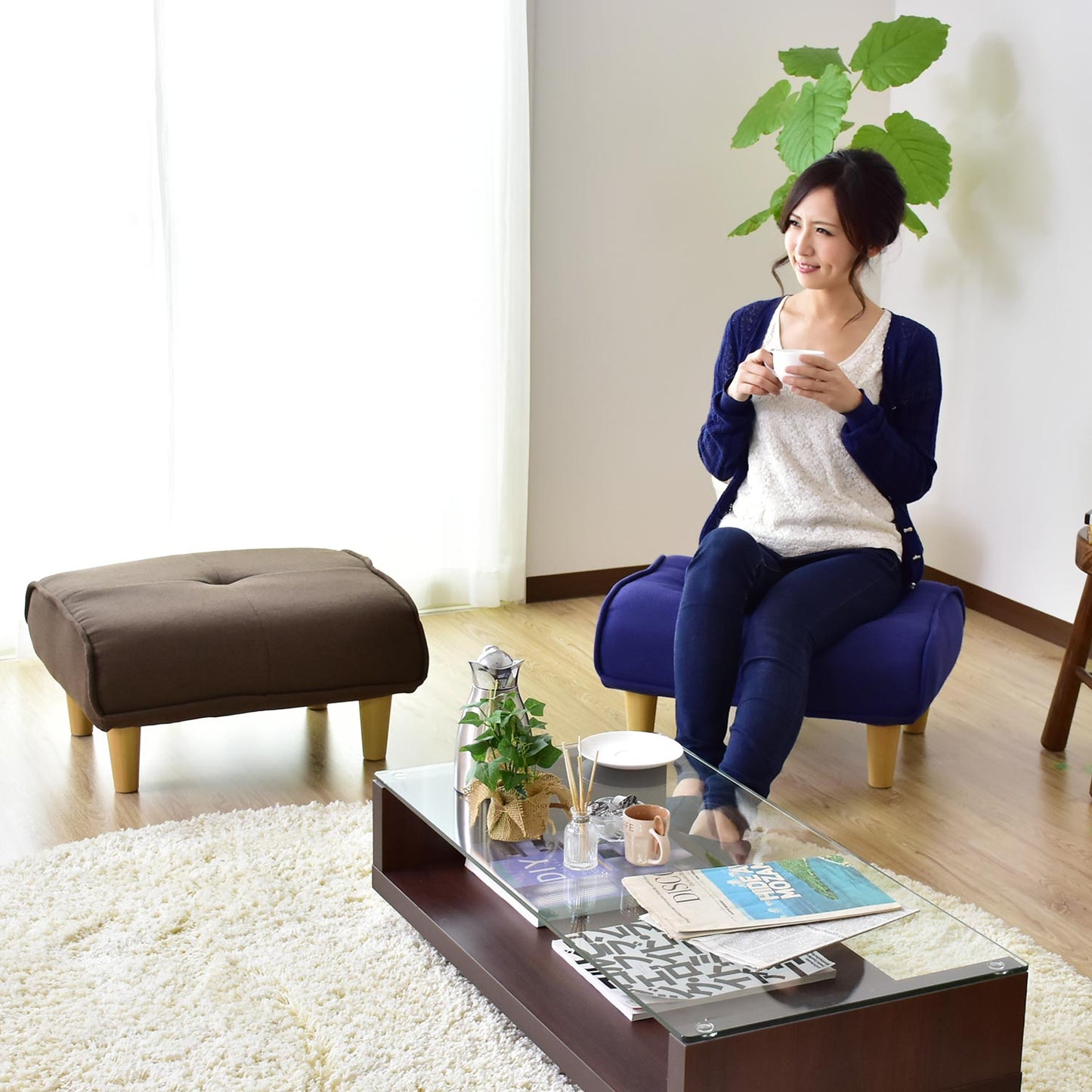 スツール 木製風オットマン ファブリック  NEWロンボ