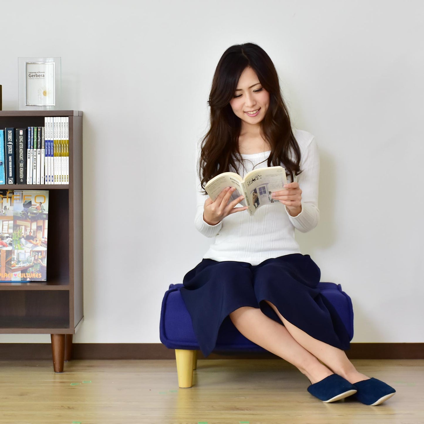 スツール 木製風オットマン ファブリック  NEWロンボ