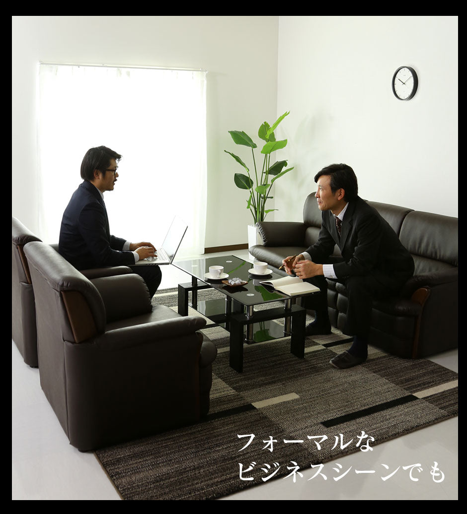 ソファー 3人掛け 合皮 レザー調 ソファー 肘掛け 応接 オフィス 天然木 ローソファー フロアソファ ケンブリッジ3P